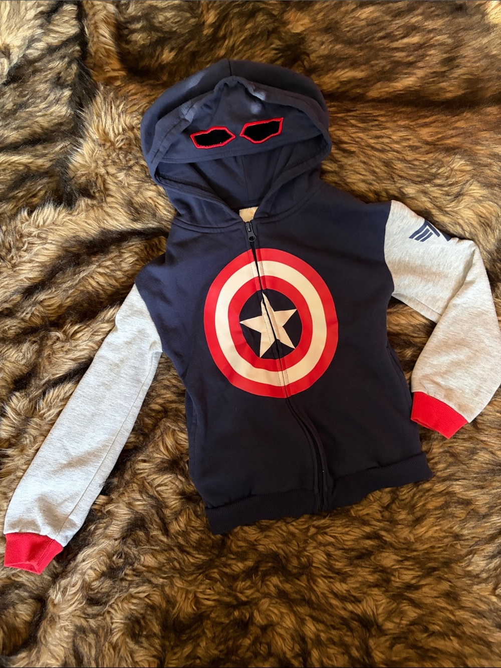 Marvel Captain America Hoodie With Masked Hood Size 7/8 “Halloween Costume”
